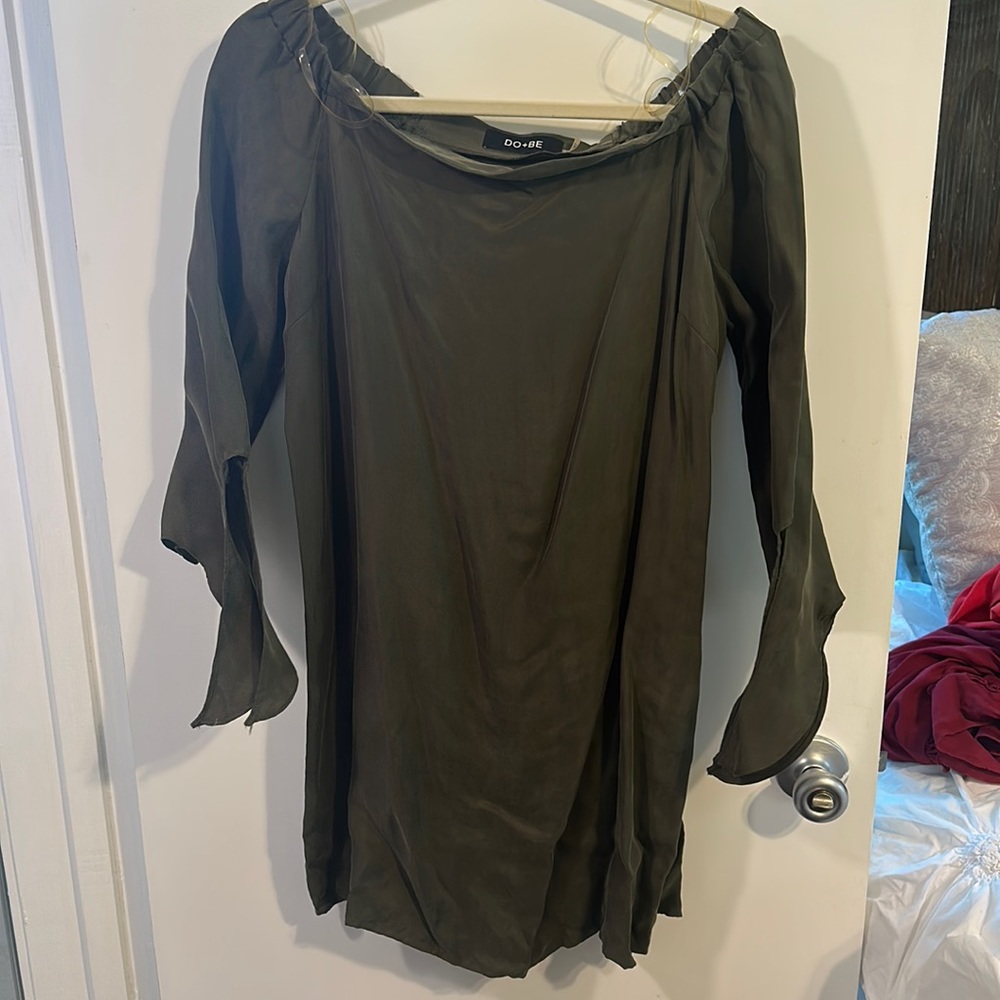 DO+BE Army Green off the Shoulder Dress
